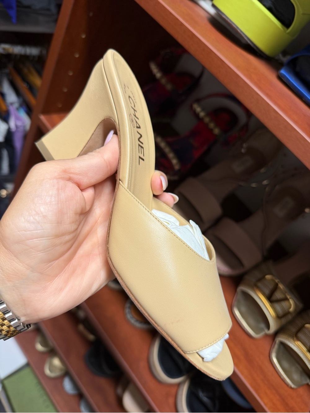 CHANEL Beige Open-Toe Slide Mules - Picture 10 of 13